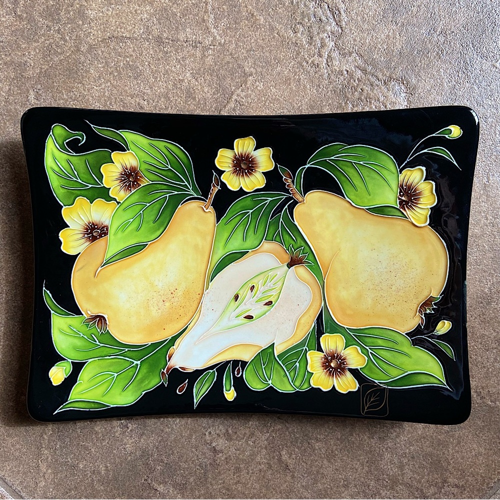 NWT - J. McCall Blue Sky Pear Enamel Black Serving Tray - Picture 7 of 9